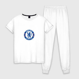 Женская пижама хлопок с принтом Chelsea FC в Белгороде, 100% хлопок | брюки и футболка прямого кроя, без карманов, на брюках мягкая резинка на поясе и по низу штанин | blue | chelsea | club | english | fc | football | london | retirees | soccer | английский | клуб | лондон | пенсионеры | синие | фк | футбол | футбольный | челси