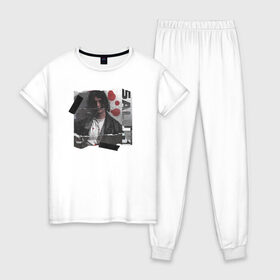 Женская пижама хлопок с принтом SALUKI в Белгороде, 100% хлопок | брюки и футболка прямого кроя, без карманов, на брюках мягкая резинка на поясе и по низу штанин | rap | saluki | saluki rap | рэп | рэпер | салюки