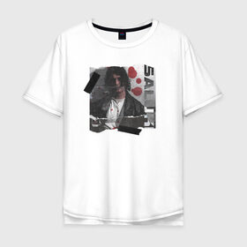 Мужская футболка хлопок Oversize с принтом SALUKI в Белгороде, 100% хлопок | свободный крой, круглый ворот, “спинка” длиннее передней части | rap | saluki | saluki rap | рэп | рэпер | салюки