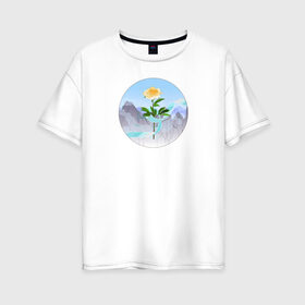 Женская футболка хлопок Oversize с принтом Пион и лента в Белгороде, 100% хлопок | свободный крой, круглый ворот, спущенный рукав, длина до линии бедер
 | горы | гусу лань | ланьлин цзинь | пион | сияние средь снегов | цветок