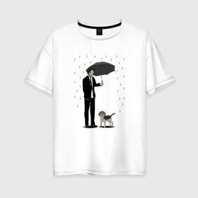 Женская футболка хлопок Oversize с принтом John Wick в Белгороде, 100% хлопок | свободный крой, круглый ворот, спущенный рукав, длина до линии бедер
 | beagle | john | john wick | wick | баба яга | бигль | джон уик | дождь | забота | защита животных | зонт | киану ривз | месть | охрана | собака