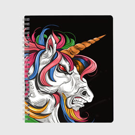 Тетрадь с принтом Evil unicorn в Белгороде, 100% бумага | 48 листов, плотность листов — 60 г/м2, плотность картонной обложки — 250 г/м2. Листы скреплены сбоку удобной пружинной спиралью. Уголки страниц и обложки скругленные. Цвет линий — светло-серый
 | black | blue | evil | evil unicorn | green yellow | horn | horse | multicolored | pink | red | white | белый | зеленый желтый | зло | злой единорог | конь | красный | лошадь | разноцветный | рог | розовый | синий | черный
