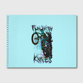 Альбом для рисования с принтом Забава с ножами в Белгороде, 100% бумага
 | матовая бумага, плотность 200 мг. | велосипеды | велоспорт | забавы с ножами | кислота. | ножи | экстремальный спорт | экстрим