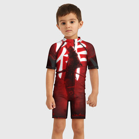 Детский купальный костюм 3D с принтом NEON SAMURAI в Белгороде, Полиэстер 85%, Спандекс 15% | застежка на молнии на спине | катана | красное | неон | неоновый самурай | самурай | стиль | тренд | япония