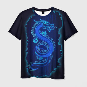 Мужская футболка 3D с принтом NEON DRAGON в Белгороде, 100% полиэфир | прямой крой, круглый вырез горловины, длина до линии бедер | дракон | китайский дракон | неон | неоновый дракон