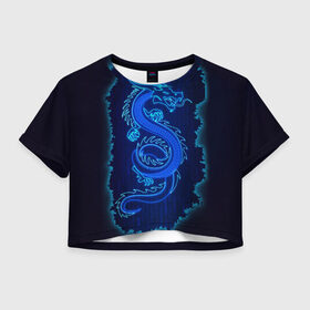 Женская футболка Crop-top 3D с принтом NEON DRAGON в Белгороде, 100% полиэстер | круглая горловина, длина футболки до линии талии, рукава с отворотами | дракон | китайский дракон | неон | неоновый дракон
