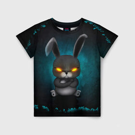 Детская футболка 3D с принтом NEON HARE в Белгороде, 100% гипоаллергенный полиэфир | прямой крой, круглый вырез горловины, длина до линии бедер, чуть спущенное плечо, ткань немного тянется | животное | заяц | злое | злые глаза | кролик | неон | плюшевое