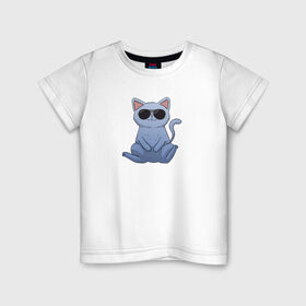 Детская футболка хлопок с принтом Blue Cat в Белгороде, 100% хлопок | круглый вырез горловины, полуприлегающий силуэт, длина до линии бедер | домашний | животные | звери | киса | киска | кот | котенок | котэ | котя | кошка | крутой | лапочка | милый | мимими | модный | очки | синий | хороший
