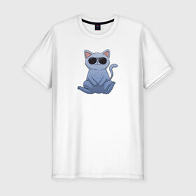 Мужская футболка хлопок Slim с принтом Blue Cat в Белгороде, 92% хлопок, 8% лайкра | приталенный силуэт, круглый вырез ворота, длина до линии бедра, короткий рукав | домашний | животные | звери | киса | киска | кот | котенок | котэ | котя | кошка | крутой | лапочка | милый | мимими | модный | очки | синий | хороший