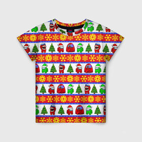 Детская футболка 3D с принтом Новогодний Among Us в Белгороде, 100% гипоаллергенный полиэфир | прямой крой, круглый вырез горловины, длина до линии бедер, чуть спущенное плечо, ткань немного тянется | 