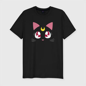 Мужская футболка хлопок Slim с принтом Luna Cat. Sailor Moon в Белгороде, 92% хлопок, 8% лайкра | приталенный силуэт, круглый вырез ворота, длина до линии бедра, короткий рукав | anime | cute | аниме | взгляд | волшебство | глаза | киса | киска | кот | котенок | котэ | котя | кошка | лапочка | луна | магия | месяц | милый | мимими | мордочка | сейлор мун | хороший | япония