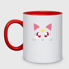 Кружка двухцветная с принтом Luna Cat. Sailor Moon в Белгороде, керамика | объем — 330 мл, диаметр — 80 мм. Цветная ручка и кайма сверху, в некоторых цветах — вся внутренняя часть | Тематика изображения на принте: anime | cute | аниме | взгляд | волшебство | глаза | киса | киска | кот | котенок | котэ | котя | кошка | лапочка | луна | магия | месяц | милый | мимими | мордочка | сейлор мун | хороший | япония