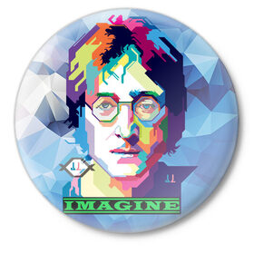 Значок с принтом Джон Леннон Imagine в Белгороде,  металл | круглая форма, металлическая застежка в виде булавки | Тематика изображения на принте: beatles | imagine | john | lennon | the beatles | битлз | битлы | группа | джон | купить | леннон | леннона | очки | рок н ролл | с группы | хиппи