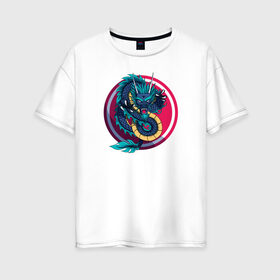 Женская футболка хлопок Oversize с принтом Дракон в Белгороде, 100% хлопок | свободный крой, круглый ворот, спущенный рукав, длина до линии бедер
 | дракон | круг | существо | татуировка