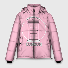 Мужская зимняя куртка 3D с принтом Телефонная будка London в Белгороде, верх — 100% полиэстер; подкладка — 100% полиэстер; утеплитель — 100% полиэстер | длина ниже бедра, свободный силуэт Оверсайз. Есть воротник-стойка, отстегивающийся капюшон и ветрозащитная планка. 

Боковые карманы с листочкой на кнопках и внутренний карман на молнии. | box | england | london | phone | telephone | uk | англия europe | великобритания | европа | иконка | красная будка | круг | лондон | надпись | поездка | путешествие | розовый | телефон | телефонная будка