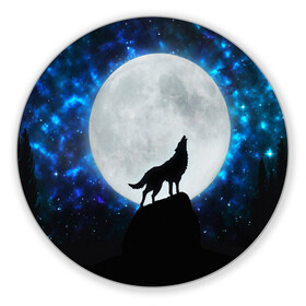 Коврик для мышки круглый с принтом Волк воющий на луну в Белгороде, резина и полиэстер | круглая форма, изображение наносится на всю лицевую часть | Тематика изображения на принте: wolf | волк | волки | волчица | животные | одинокий волк