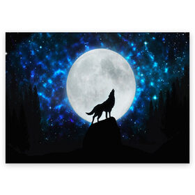 Поздравительная открытка с принтом Волк воющий на луну в Белгороде, 100% бумага | плотность бумаги 280 г/м2, матовая, на обратной стороне линовка и место для марки
 | wolf | волк | волки | волчица | животные | одинокий волк