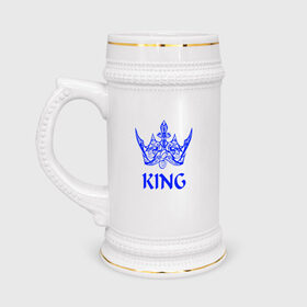 Кружка пивная с принтом KING в Белгороде,  керамика (Материал выдерживает высокую температуру, стоит избегать резкого перепада температур) |  объем 630 мл | blue crown | crown | crown print | king | king lettering | king print | король | корона | надпись король | принт король | принт короны | синяя  корона