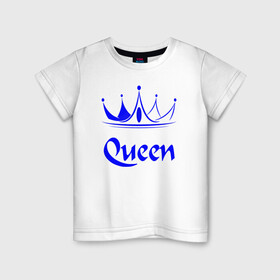 Детская футболка хлопок с принтом Queen  в Белгороде, 100% хлопок | круглый вырез горловины, полуприлегающий силуэт, длина до линии бедер | blue crown | crown | crown print | queen | queen lettering | queen print | королева | корона | надпись королева | принт королева | принт короны | синяя корона
