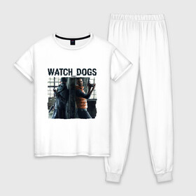 Женская пижама хлопок с принтом Watch dogs (Z) в Белгороде, 100% хлопок | брюки и футболка прямого кроя, без карманов, на брюках мягкая резинка на поясе и по низу штанин | black viceroys | ubisoft montreal | watch dogs | watchdogs | watch_dogs | взлом | делфорд уэйд | дефолт | джей би | джей би маркович | дэмиен брэнкс | клара лилл | куинн | лаки | лис | мститель | пирс | рэймонд кинни | сторожевые п