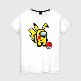 Женская футболка хлопок с принтом Among us Pikachu and Pokeball в Белгороде, 100% хлопок | прямой крой, круглый вырез горловины, длина до линии бедер, слегка спущенное плечо | among us | baby | impostor | kawaii | pika pika | pikachu | pokemon go | there is impostor | амонг ас | девочкам | детям | космические | космонавты | малыш | мальчикам | персонажи | пика пика | пикачу | покемон | предатель среди нас |