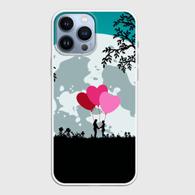 Чехол для iPhone 13 Pro Max с принтом Влюбленная Пара в Белгороде,  |  | heart | leaves | love | love you | minimal | moon | night | влюбленная пара | влюбленные | воздушные шары | деревья | листья | луна | любовь | минимализм | ночь | отношения | полнолуние | природа | сердечки | сердца | сердце