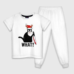 Детская пижама хлопок с принтом What Cat (Новый Год) в Белгороде, 100% хлопок |  брюки и футболка прямого кроя, без карманов, на брюках мягкая резинка на поясе и по низу штанин
 | Тематика изображения на принте: 