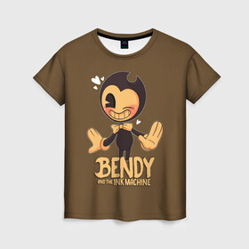 Женская футболка 3D с принтом Bendy And The Ink Machine в Белгороде, 100% полиэфир ( синтетическое хлопкоподобное полотно) | прямой крой, круглый вырез горловины, длина до линии бедер | bendy | bendy and the ink machine | бенди | бени | бенни | бэнди | детская | детям | игра | капли | компьютерная игра | краска | машина | подтеки | ужастик | чернила | чернильная