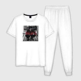 Мужская пижама хлопок с принтом SALUKI в Белгороде, 100% хлопок | брюки и футболка прямого кроя, без карманов, на брюках мягкая резинка на поясе и по низу штанин
 | Тематика изображения на принте: rap | saluki | saluki rap | рэп | рэпер | салюки