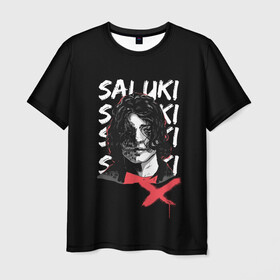 Мужская футболка 3D с принтом SALUKI в Белгороде, 100% полиэфир | прямой крой, круглый вырез горловины, длина до линии бедер | Тематика изображения на принте: rap | saluki | saluki rap | рэп | рэпер | салюки