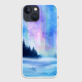 Чехол для iPhone 13 mini с принтом Зимняя соната в Белгороде,  |  | watercolor | акварель | зима | лес | сияние | снег