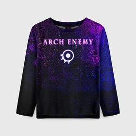 Детский лонгслив 3D с принтом Arch Enemy. Neon logo в Белгороде, 100% полиэстер | длинные рукава, круглый вырез горловины, полуприлегающий силуэт
 | Тематика изображения на принте: archenemy | band | bodom | deathmetal | electroguitars | guitars | hard rock | legends | metal | metalhead | progressive | rock | rock legends | rockon | shred | trash | гитары | метал | металхед | рок | рок легенды | рокконцерт | тяжеляк | хардрок