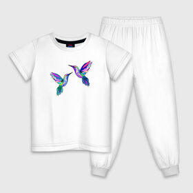 Детская пижама хлопок с принтом Колибри в Белгороде, 100% хлопок |  брюки и футболка прямого кроя, без карманов, на брюках мягкая резинка на поясе и по низу штанин
 | Тематика изображения на принте: angel | bird | butterfly | parrot | summer | tropical | wings | ангел | бабочки | джунгли | животные | красочные | крылья | летний | лето | перья | попугай | природа | птица | птичка | радужные | райский | стриж | тропики