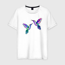 Мужская футболка хлопок с принтом Колибри в Белгороде, 100% хлопок | прямой крой, круглый вырез горловины, длина до линии бедер, слегка спущенное плечо. | angel | bird | butterfly | parrot | summer | tropical | wings | ангел | бабочки | джунгли | животные | красочные | крылья | летний | лето | перья | попугай | природа | птица | птичка | радужные | райский | стриж | тропики