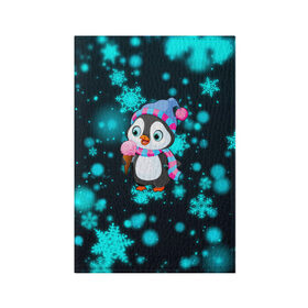 Обложка для паспорта матовая кожа с принтом Новогодний пингвин в Белгороде, натуральная матовая кожа | размер 19,3 х 13,7 см; прозрачные пластиковые крепления | 2021 | new year | бык | год быка | девочка | дед мороз | детям | дочке | мальчик | модная | модный | мороженое | новогодний дизайн | новогодний пингвин | новогодняя | новый год | пенгвин | пингвин | пингвины