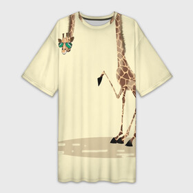 Платье-футболка 3D с принтом жираф на шее в Белгороде,  |  | Тематика изображения на принте: жираф | жирафик | очки | рисунок