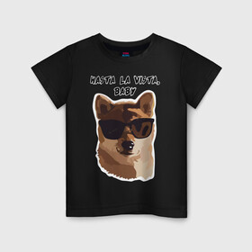 Детская футболка хлопок с принтом Собакен Арни в Белгороде, 100% хлопок | круглый вырез горловины, полуприлегающий силуэт, длина до линии бедер | dog | dogs | арнольдшварценеггер | домашнийпитомец | друг | лучшийдру | лучшийдругчеловека | очки | собака | собаки | собачка | терминатор