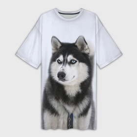 Платье-футболка 3D с принтом ХАСКИ в Белгороде,  |  | dog | husky | милый | пес | песик | собака | собачка | хаски | щенок