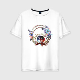 Женская футболка хлопок Oversize с принтом Попугаи в цветах в Белгороде, 100% хлопок | свободный крой, круглый ворот, спущенный рукав, длина до линии бедер
 | 