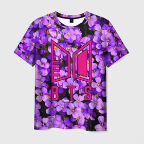 Мужская футболка 3D с принтом BTS в Белгороде, 100% полиэфир | прямой крой, круглый вырез горловины, длина до линии бедер | army | blackpink | bts | exo | idol | k pop | mv | tvxq | twice | айдол | бойбенд | бтс | весна | градиент | группа | к поп | кпоп | логотип | сирень | цветы