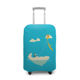 Чехол для чемодана 3D с принтом ОБИТАТЕЛИ АНТАРКТИКИ в Белгороде, 86% полиэфир, 14% спандекс | двустороннее нанесение принта, прорези для ручек и колес | белый медведь | воздушный змей | детский рисунок | мультяшный персонаж | небо голубое | облака | пингвин | рисунок