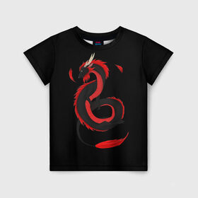 Детская футболка 3D с принтом RED DRAGON в Белгороде, 100% гипоаллергенный полиэфир | прямой крой, круглый вырез горловины, длина до линии бедер, чуть спущенное плечо, ткань немного тянется | Тематика изображения на принте: amoled | дракон | дракон с хвостом | китайский дракон | китайский праздник
