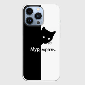 Чехол для iPhone 13 Pro с принтом Черный кот в Белгороде,  |  | Тематика изображения на принте: буквы | глаза | кот | котик | кошка | минимал | надпись | настроение | простая надпись | текст | черно белое | черный кот | черный фон