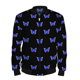 Мужской бомбер 3D с принтом Синие бабочки в Белгороде, 100% полиэстер | застегивается на молнию, по бокам два кармана без застежек, по низу бомбера и на воротнике - эластичная резинка | бабочка | бабочки | воздух | живность природы | красивая бабочка | красота природы | крылья | летать | летают | летающее насекомое | летающие бабочки | насекомые | порхание | порхать