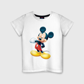 Детская футболка хлопок с принтом mickey mouse в Белгороде, 100% хлопок | круглый вырез горловины, полуприлегающий силуэт, длина до линии бедер | Тематика изображения на принте: disney | мультфильмы | мышонок | персонаж