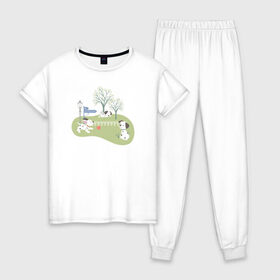 Женская пижама хлопок с принтом 101 Dalmatians в Белгороде, 100% хлопок | брюки и футболка прямого кроя, без карманов, на брюках мягкая резинка на поясе и по низу штанин | 101 dalmatians | 101 далматинец | disney | vdkimel | дисней