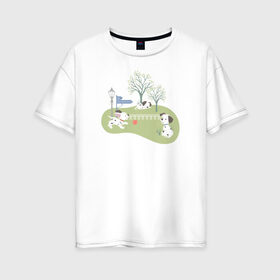 Женская футболка хлопок Oversize с принтом 101 Dalmatians в Белгороде, 100% хлопок | свободный крой, круглый ворот, спущенный рукав, длина до линии бедер
 | 101 dalmatians | 101 далматинец | disney | vdkimel | дисней