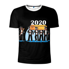 Мужская футболка 3D спортивная с принтом 2020 не спасти... в Белгороде, 100% полиэстер с улучшенными характеристиками | приталенный силуэт, круглая горловина, широкие плечи, сужается к линии бедра | Тематика изображения на принте: 2020 год мем | dancing coffin | tony igy astronomia tony igy | мем про 2020 год | мультяшные персонажи | популярный мем | смешной арт | черные гробовщики