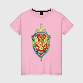 Женская футболка хлопок с принтом ФСБ в Белгороде, 100% хлопок | прямой крой, круглый вырез горловины, длина до линии бедер, слегка спущенное плечо | безопасность | георгий | герб | защита | меч | россия | служба