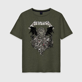 Женская футболка хлопок Oversize с принтом Metallica в Белгороде, 100% хлопок | свободный крой, круглый ворот, спущенный рукав, длина до линии бедер
 | american | heavy metal | los angeles | metal band | metallica | music | thrash metal | американская | лос анджелес | метал группа | металлика | музыка | трэш метал | трэш металл | хеви метал